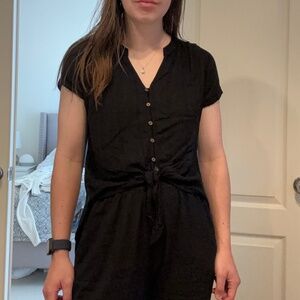 Universal Thread Black High-low Button Down Blouse with Tie